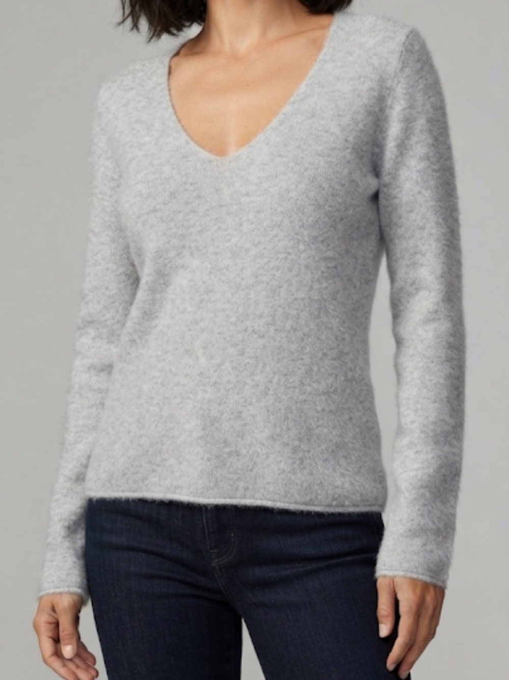 MARISA CHRISTINA Angora Wool Blend V-neck Sweater Grey Large